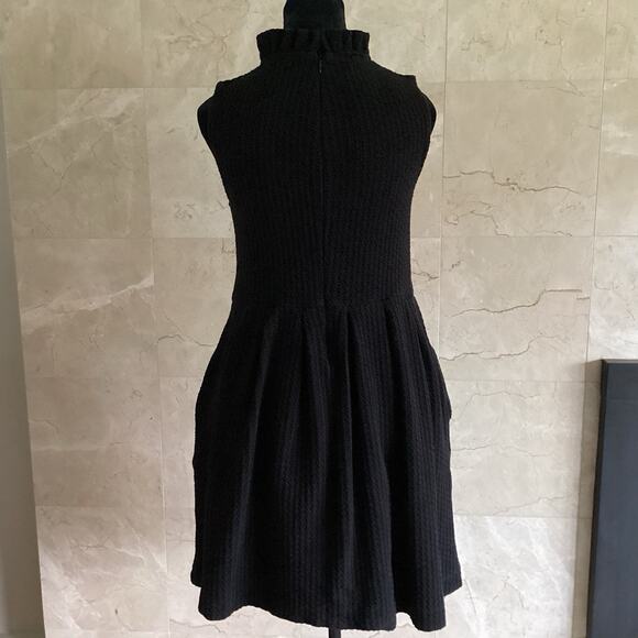 GANNI Pinnacle Mini Dress Medium Black Sleeveless Textured Mock Ruffle Neck Twee - Picture 8 of 14